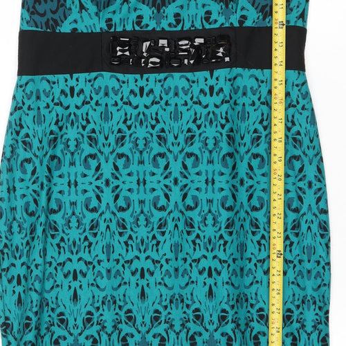 Per Una Women’s Blue Black Beaded Bodycon Knee Length Dress Size 12