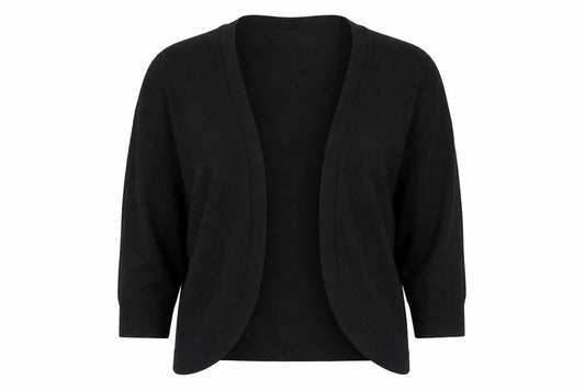 Front view of Principles Women's Black, size 12, Open Front 3/4 Sleeve Cardigan