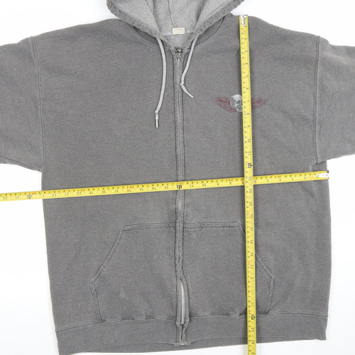 Mega Outfitters Men's Grey Full Zip Skull Graphic Hoodie Size M
