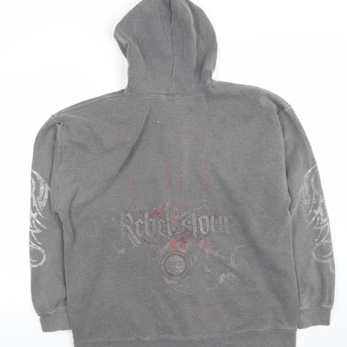 Mega Outfitters Men's Grey Full Zip Skull Graphic Hoodie Size M