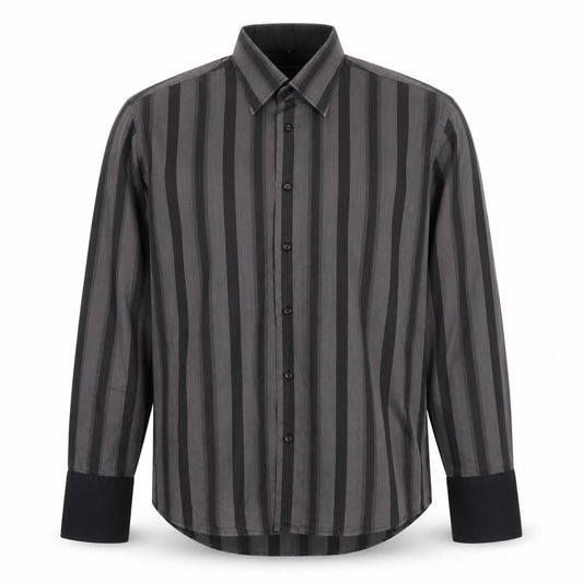 Mitu Uomo Men's Grey Striped Cotton Long Sleeve Formal Dress Shirt L