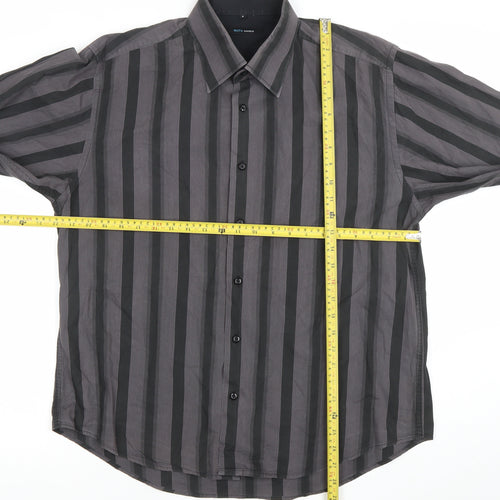 Mitu Uomo Men's Grey Striped Cotton Long Sleeve Formal Dress Shirt L