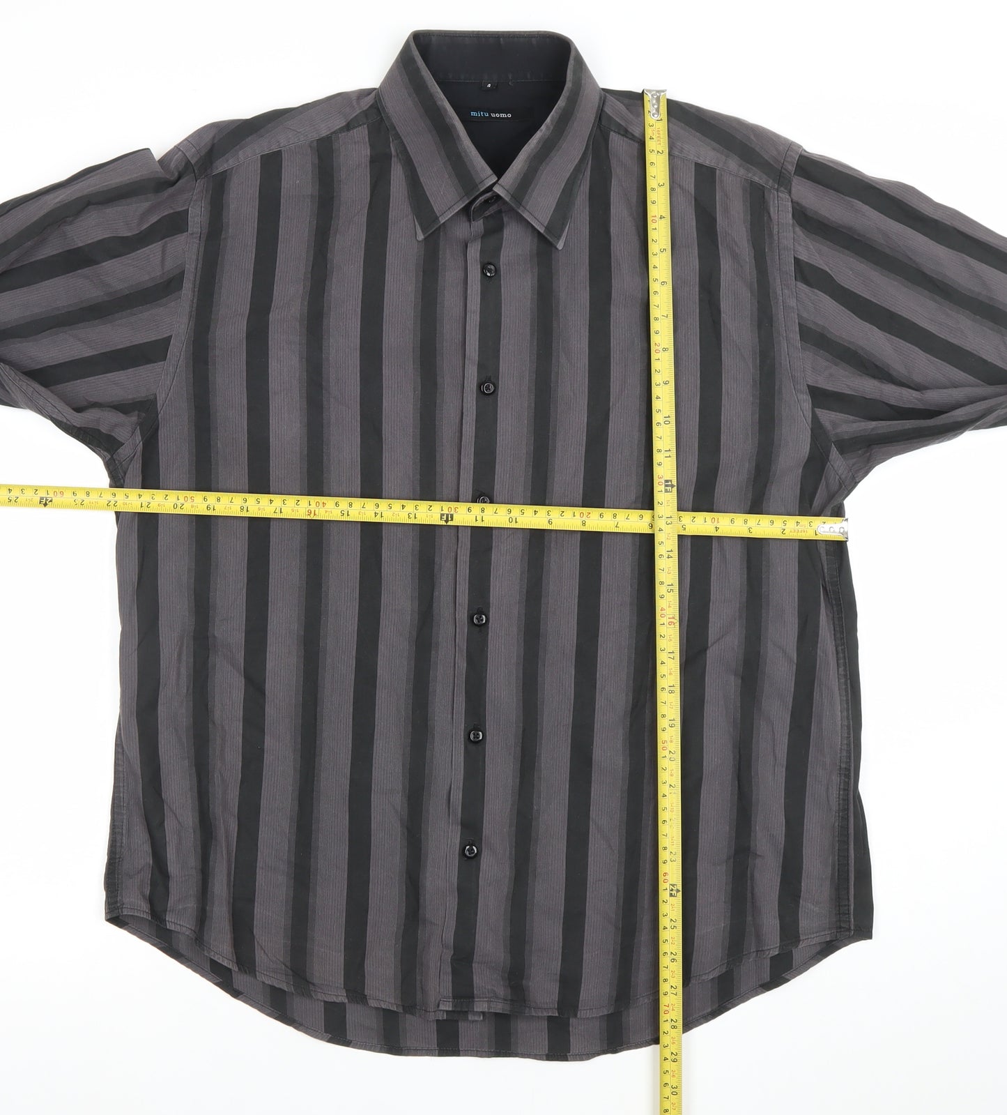 Mitu Uomo Men's Grey Striped Cotton Long Sleeve Formal Dress Shirt L