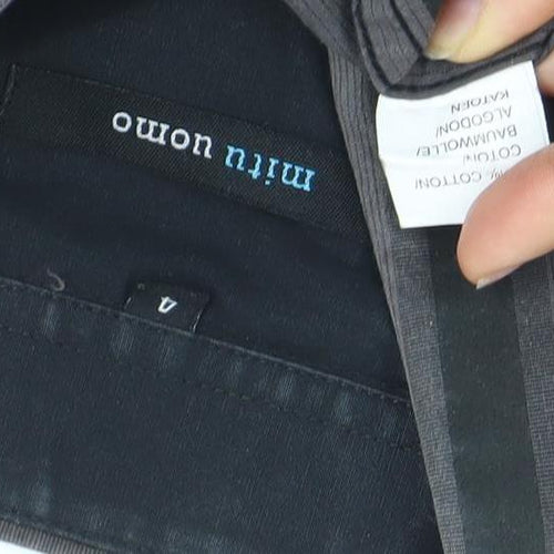 Mitu Uomo Men's Grey Striped Cotton Long Sleeve Formal Dress Shirt L