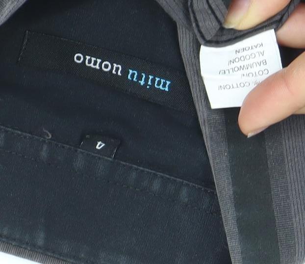 Mitu Uomo Men's Grey Striped Cotton Long Sleeve Formal Dress Shirt L