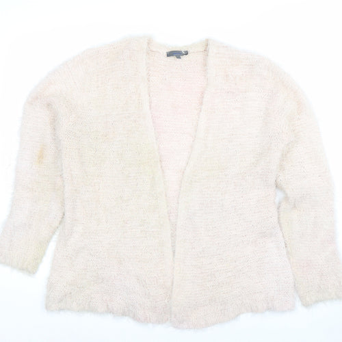 Monk & Co Women Ivory Fluffy Knit Long Sleeve Open Cardigan Size L