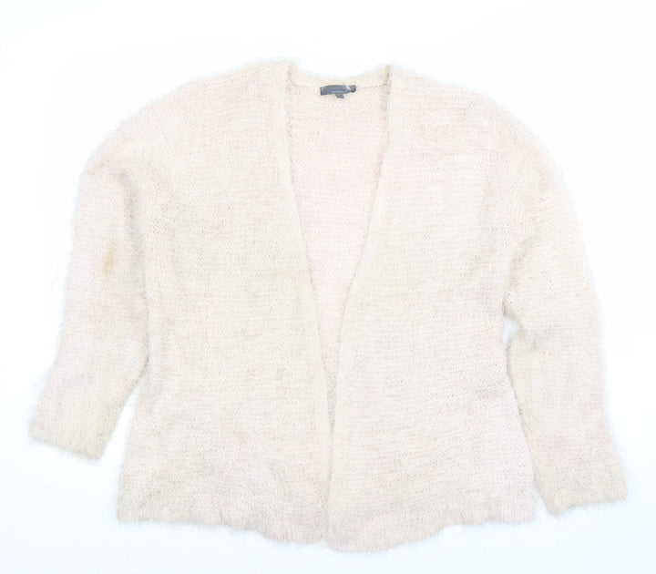 Monk & Co Women Ivory Fluffy Knit Long Sleeve Open Cardigan Size L