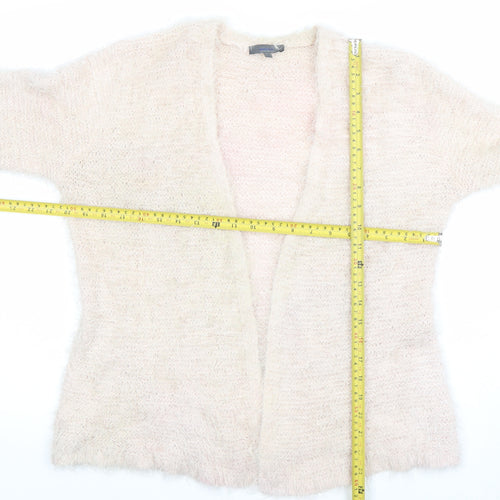 Monk & Co Women Ivory Fluffy Knit Long Sleeve Open Cardigan Size L