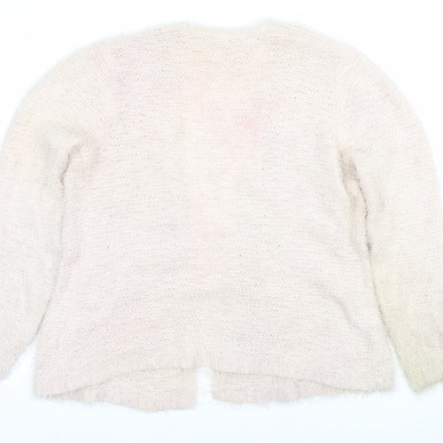 Monk & Co Women Ivory Fluffy Knit Long Sleeve Open Cardigan Size L