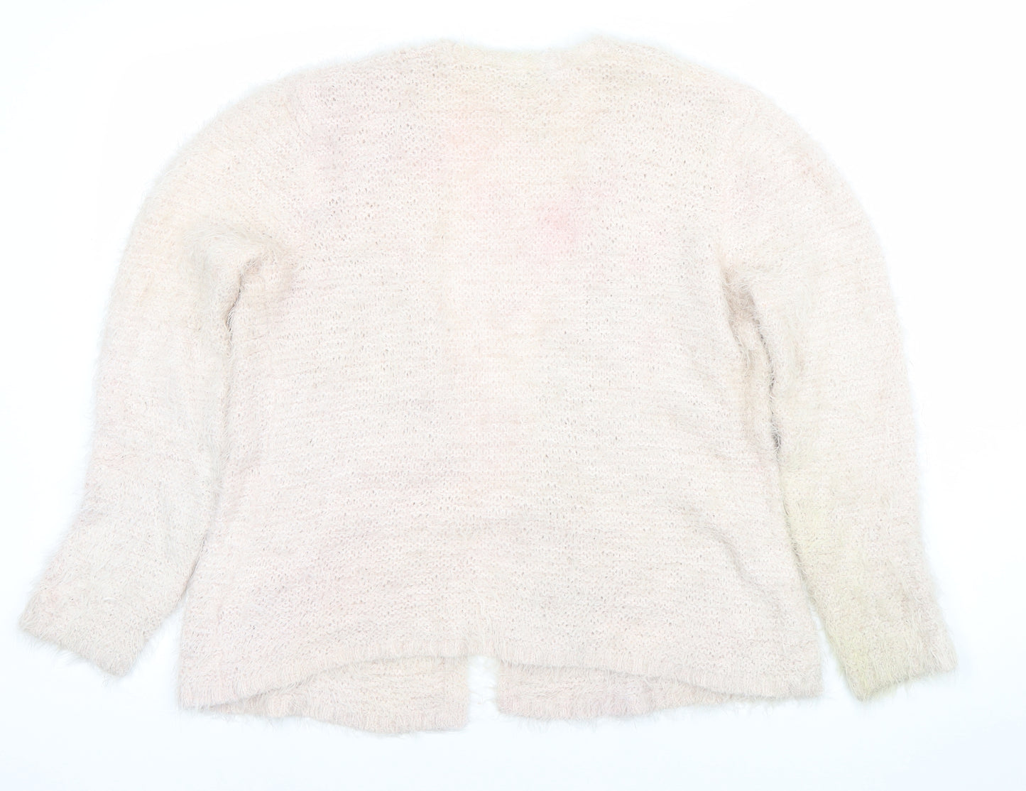 Monk & Co Women Ivory Fluffy Knit Long Sleeve Open Cardigan Size L