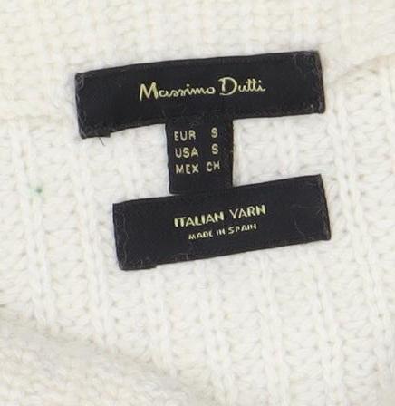 Massimo Dutti Women's White Striped Mock Neck Wool Jumper Size S