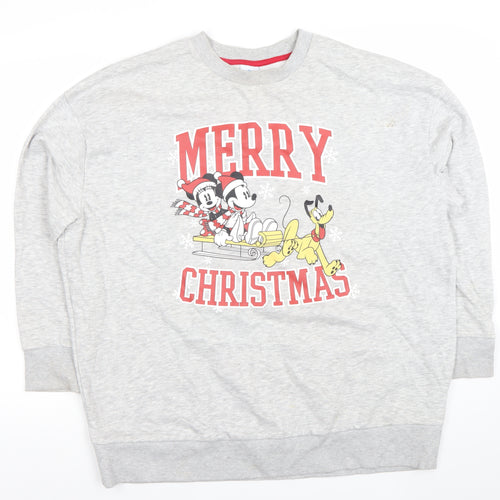 Mickey and Friends Men's Grey Christmas Pullover Sweatshirt Medium