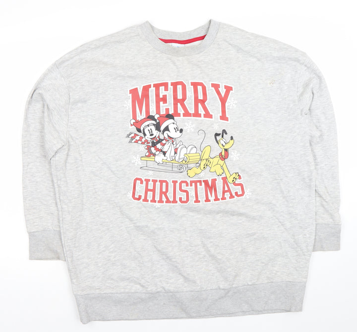 Mickey and Friends Men's Grey Christmas Pullover Sweatshirt Medium