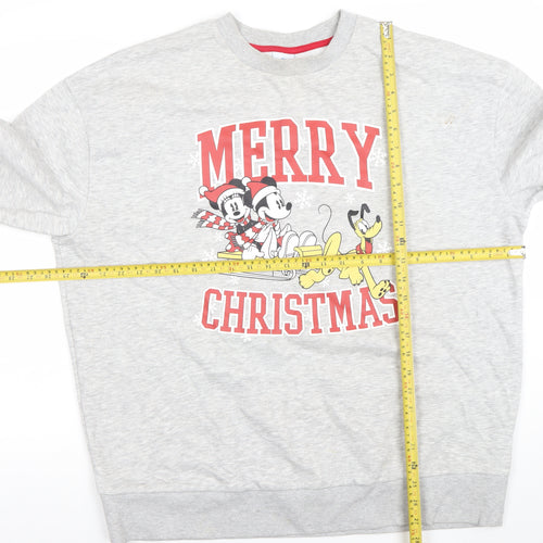 Mickey and Friends Men's Grey Christmas Pullover Sweatshirt Medium