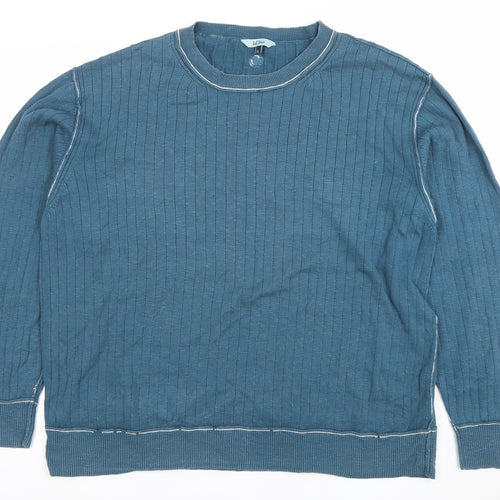 Fat Face Men Blue XL Cotton Crew Neck Pullover Jumper