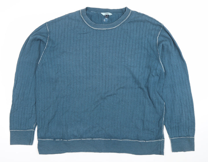 Fat Face Men Blue XL Cotton Crew Neck Pullover Jumper