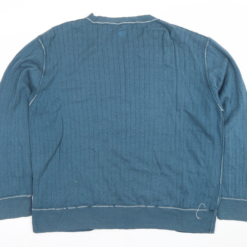 Fat Face Men Blue XL Cotton Crew Neck Pullover Jumper