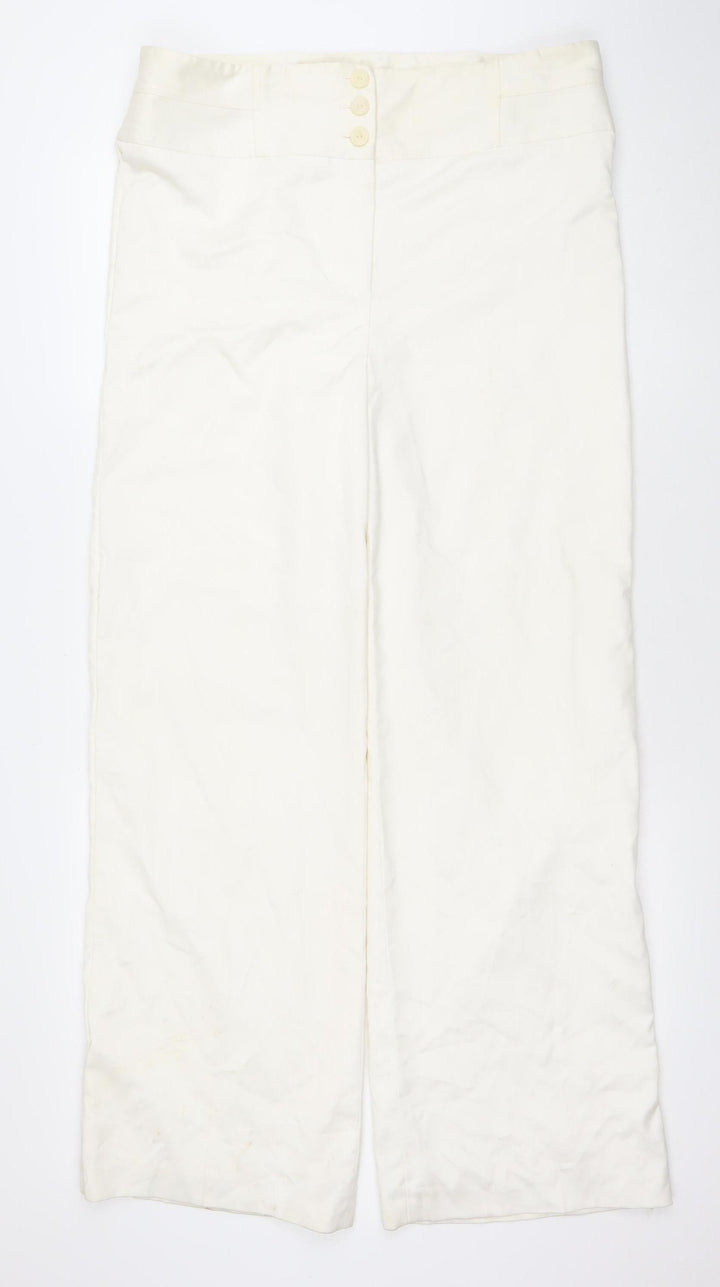 Principles Women’s Ivory Wide-Leg Trousers Size 16 Polyester Viscose Blend
