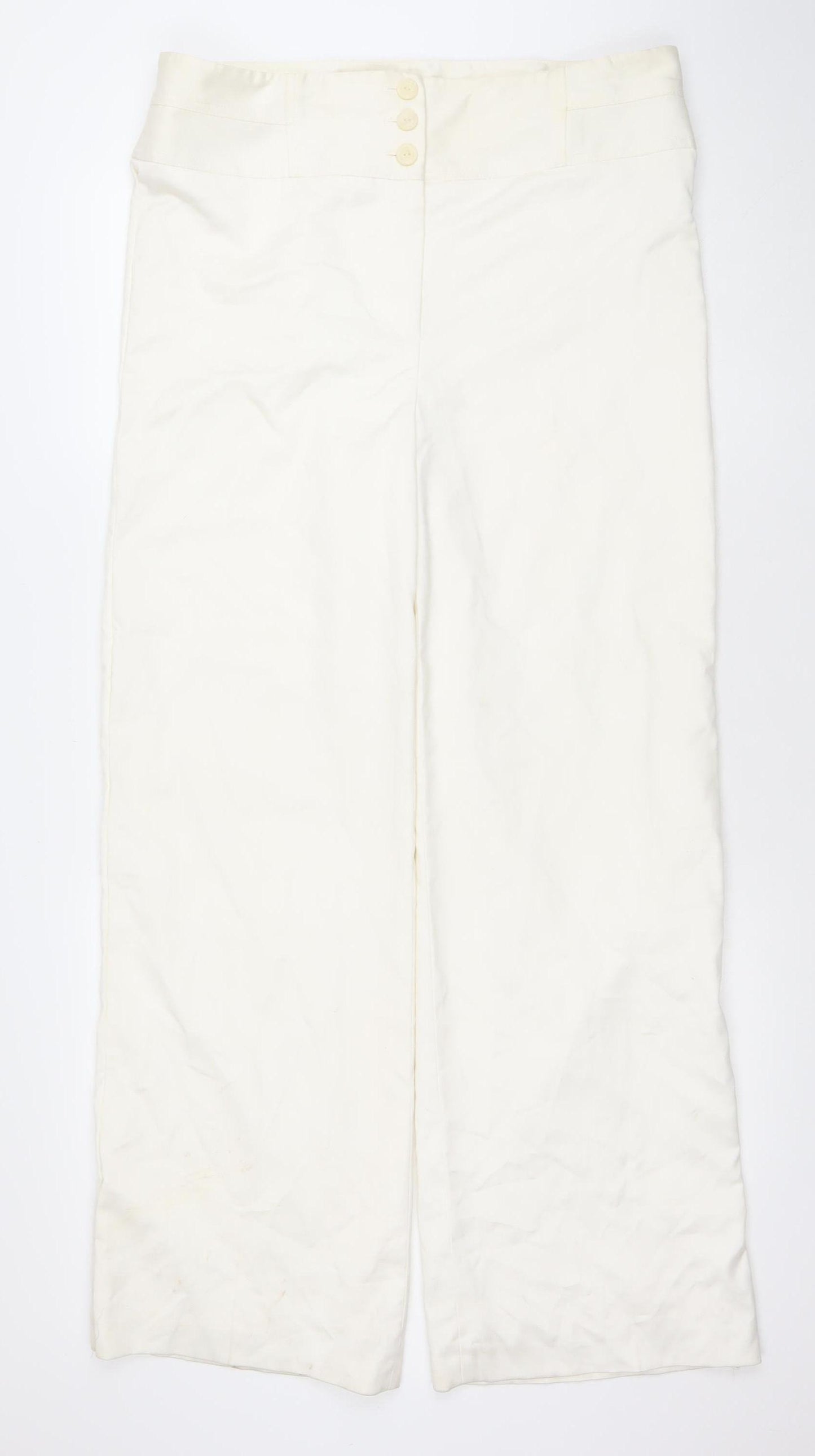 Principles Women’s Ivory Wide-Leg Trousers Size 16 Polyester Viscose Blend