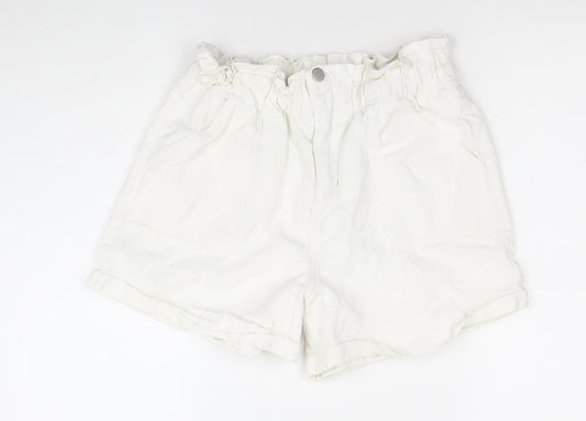 New Look Women’s White Denim Paperbag Shorts Size 14 High Rise Casual