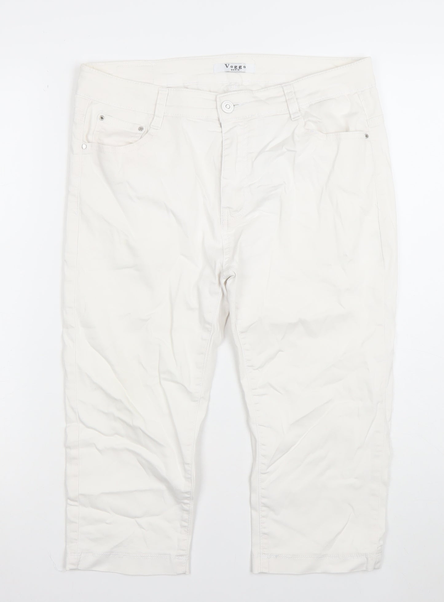 Voggo Women White Capri Jeans Size 14 Stretch Denim