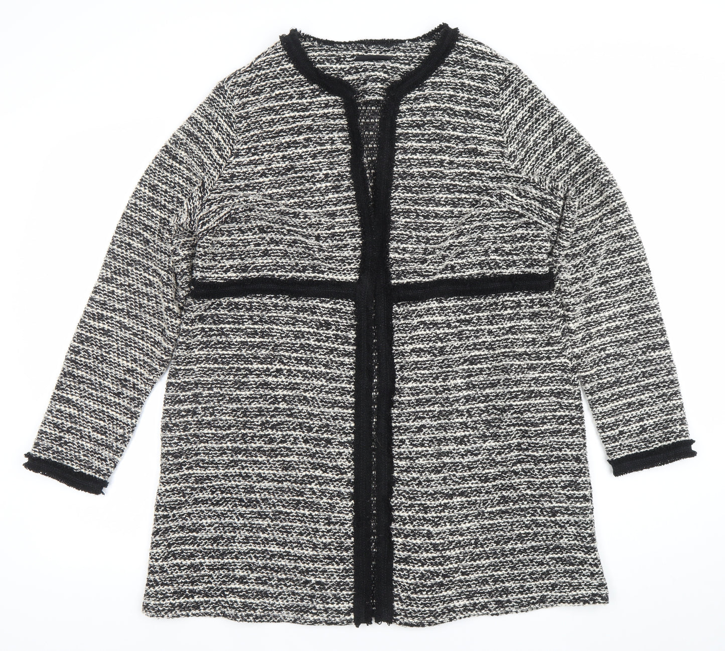 Wallis Women’s Black & White Knit Open Cardigan M Classic Winter Style