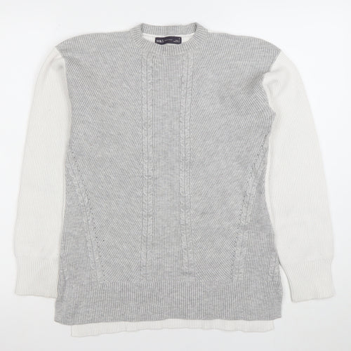 Marks and Spencer Women Grey Cable Knit Crew Neck Jumper Size S