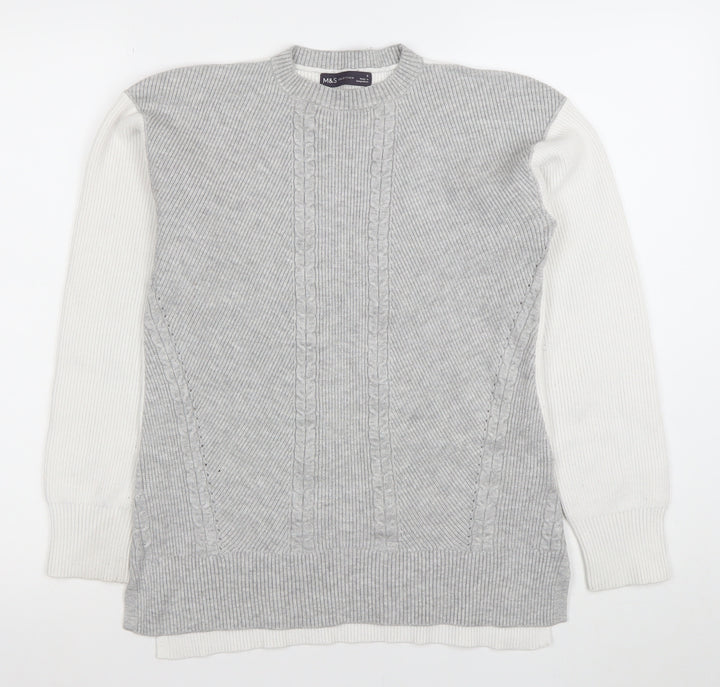 Marks and Spencer Women Grey Cable Knit Crew Neck Jumper Size S