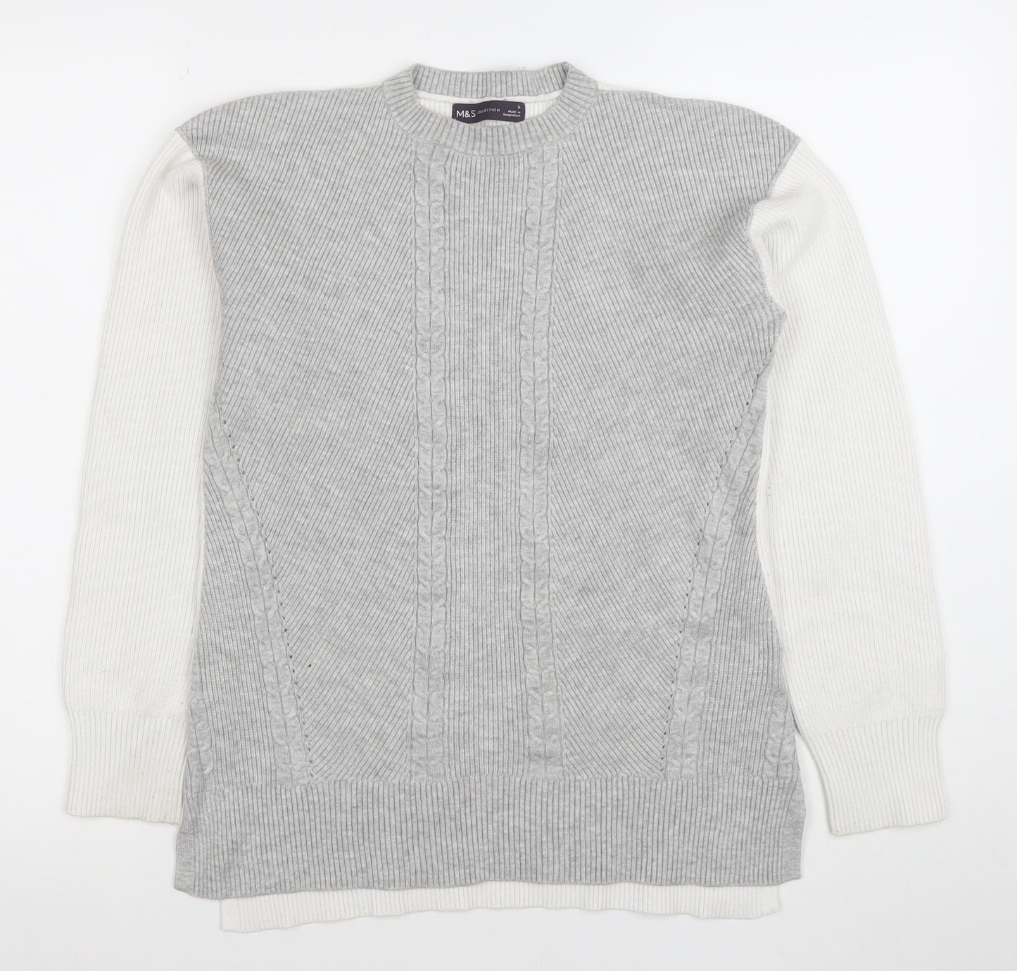 Marks and Spencer Women Grey Cable Knit Crew Neck Jumper Size S