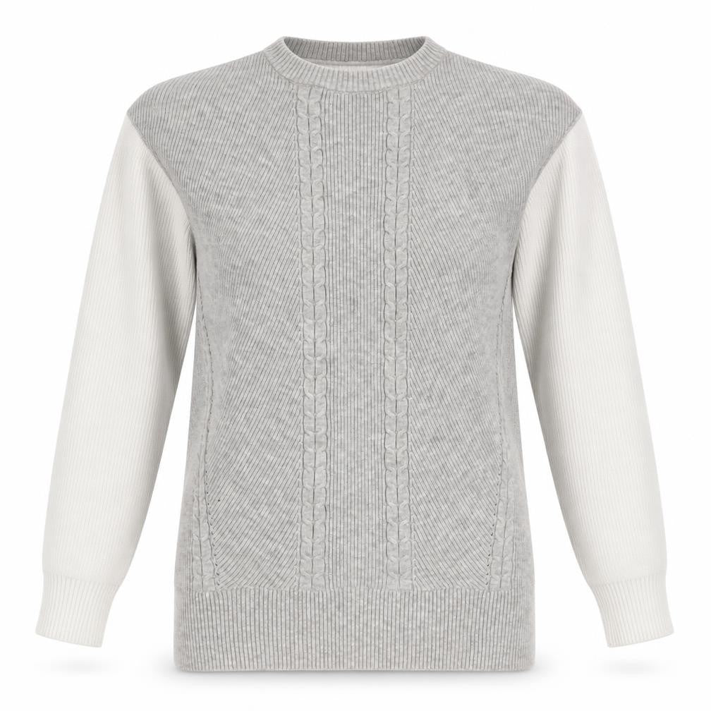 Front view of Marks & Spencer Women Grey Cable Knit Crew Neck Jumper, size S