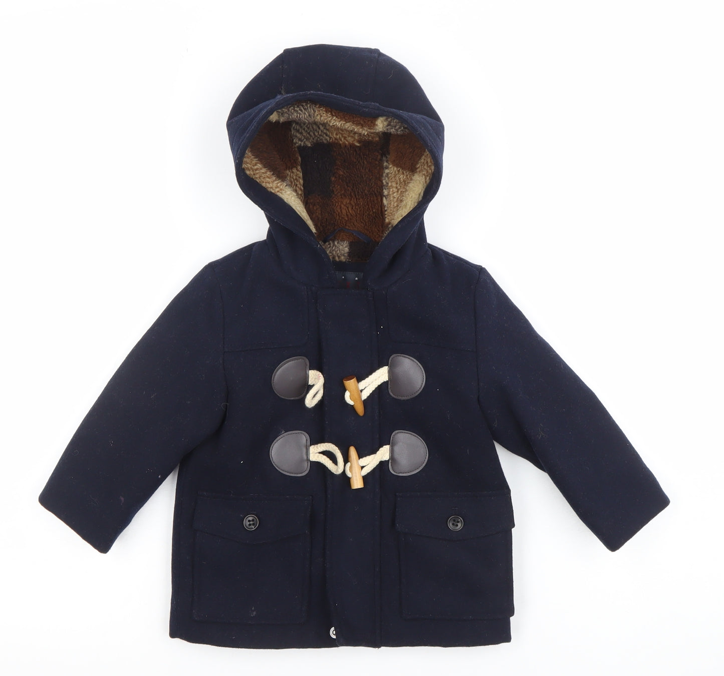 Next Unisex Baby Navy Blue Duffle Coat 9-12 Months Hooded Winter Jacket