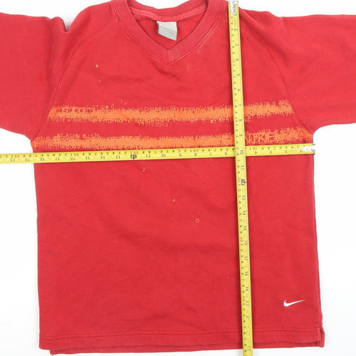 Nike Boys Red Sweatshirt V-Neck Long Sleeve Pullover Cotton Blend Size M