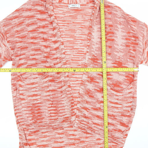 Zara Women Orange Knit Short Sleeve Open Cardigan Size 12