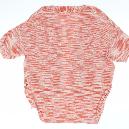Zara Women Orange Knit Short Sleeve Open Cardigan Size 12