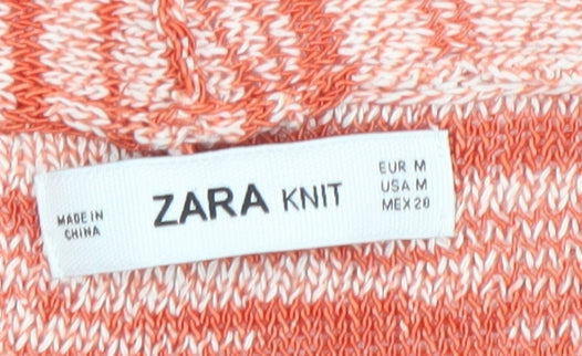 Zara Women Orange Knit Short Sleeve Open Cardigan Size 12