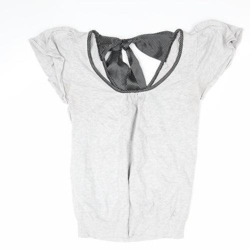 Ylis Womens Grey Bow Back Short Sleeve Camisole Blouse Size 12