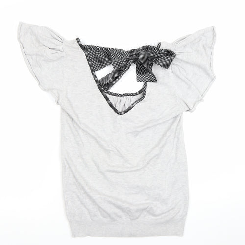 Ylis Womens Grey Bow Back Short Sleeve Camisole Blouse Size 12