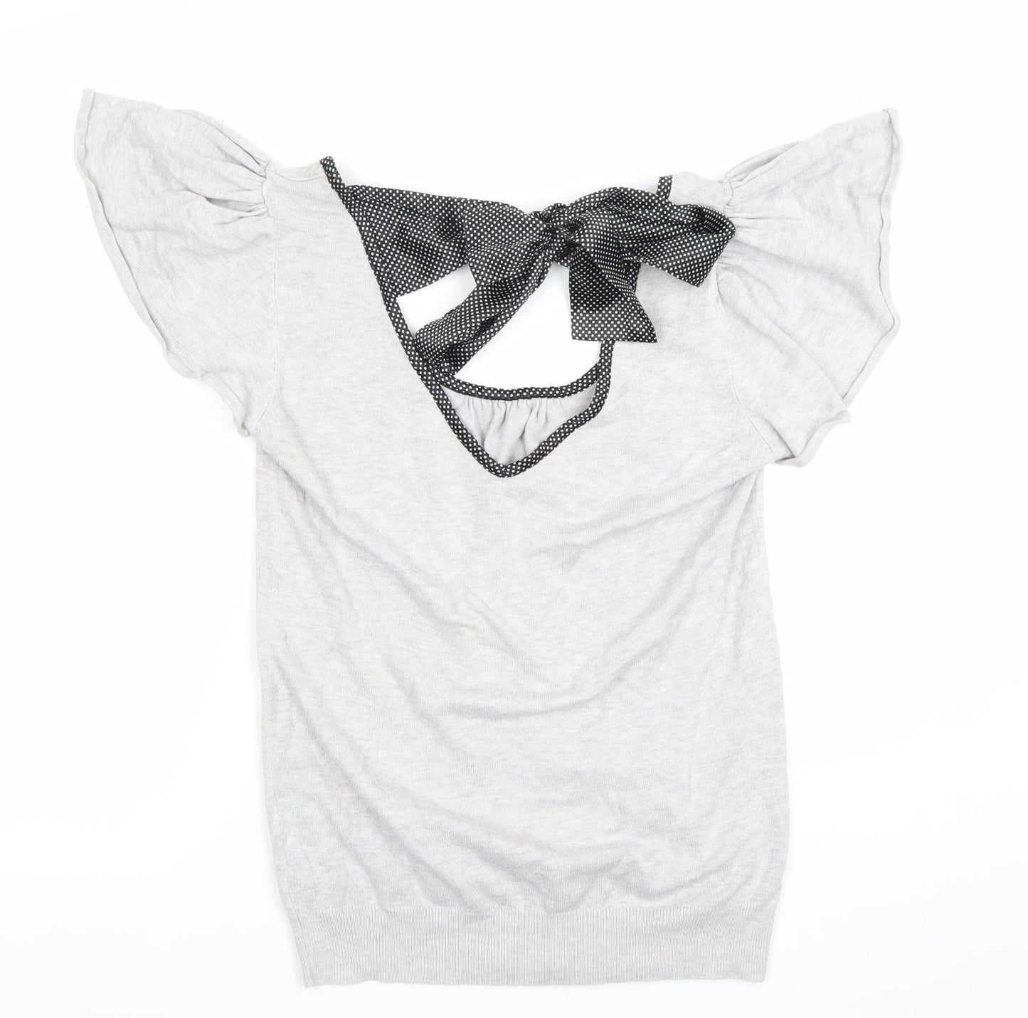 Ylis Womens Grey Bow Back Short Sleeve Camisole Blouse Size 12