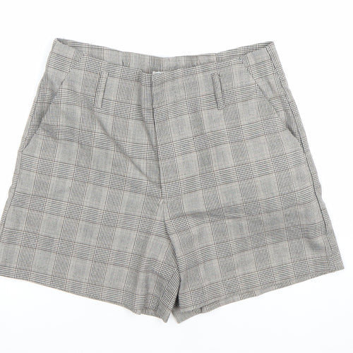 ONLY Women Grey Check Chino Shorts Size 8 Regular Fit Tailored