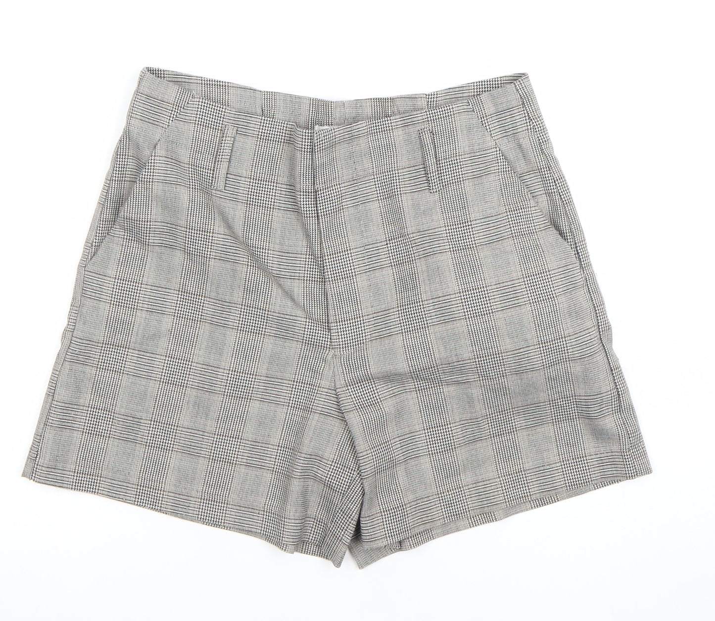 ONLY Women Grey Check Chino Shorts Size 8 Regular Fit Tailored