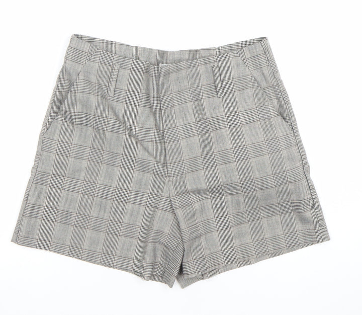 ONLY Women Grey Check Chino Shorts Size 8 Regular Fit Tailored