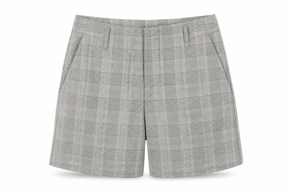 Front view of Only Women Grey Check Chino Shorts, size 8, Regular Fit Tailored