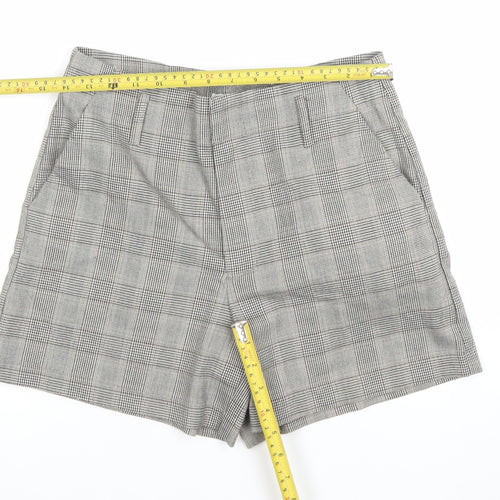 ONLY Women Grey Check Chino Shorts Size 8 Regular Fit Tailored
