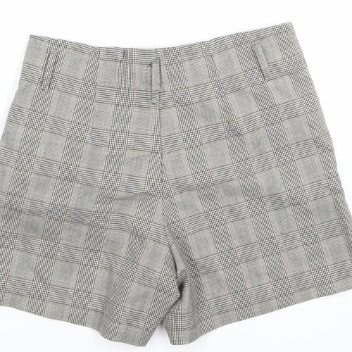 ONLY Women Grey Check Chino Shorts Size 8 Regular Fit Tailored