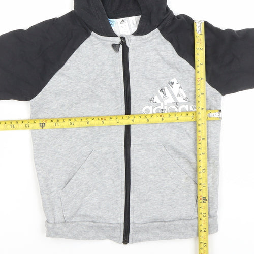 Adidas Boys Grey Black Full Zip Hoodie Size 3-4 Years Cotton Blend