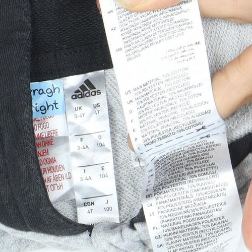 Adidas Boys Grey Black Full Zip Hoodie Size 3-4 Years Cotton Blend