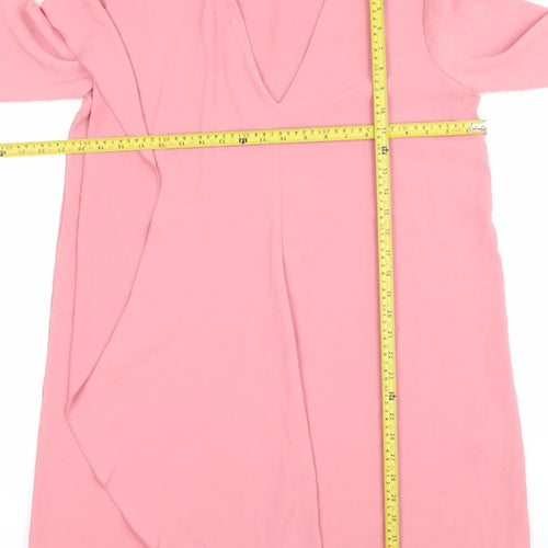 Zara Women Pink V-Neck Shift Dress Size 14 3/4 Sleeve