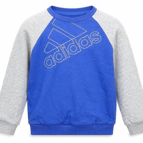 Adidas Boys Blue & Grey Sweatshirt 3-4 Years Crew Neck Logo Cotton Blend