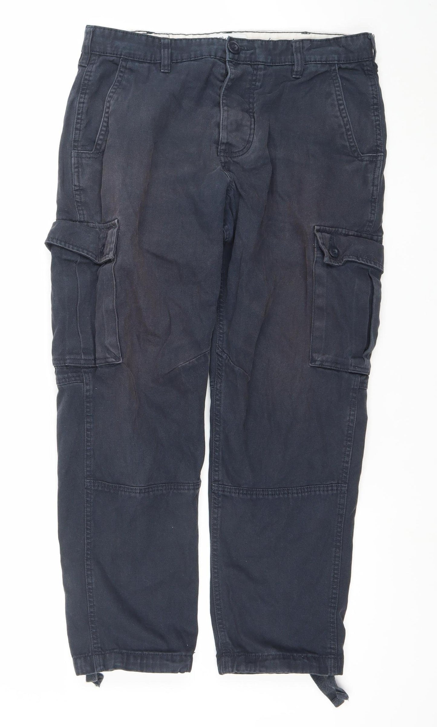 The Stronghold Men's Blue Cargo Trousers W32 L30 Relaxed Straight Cotton Workwear