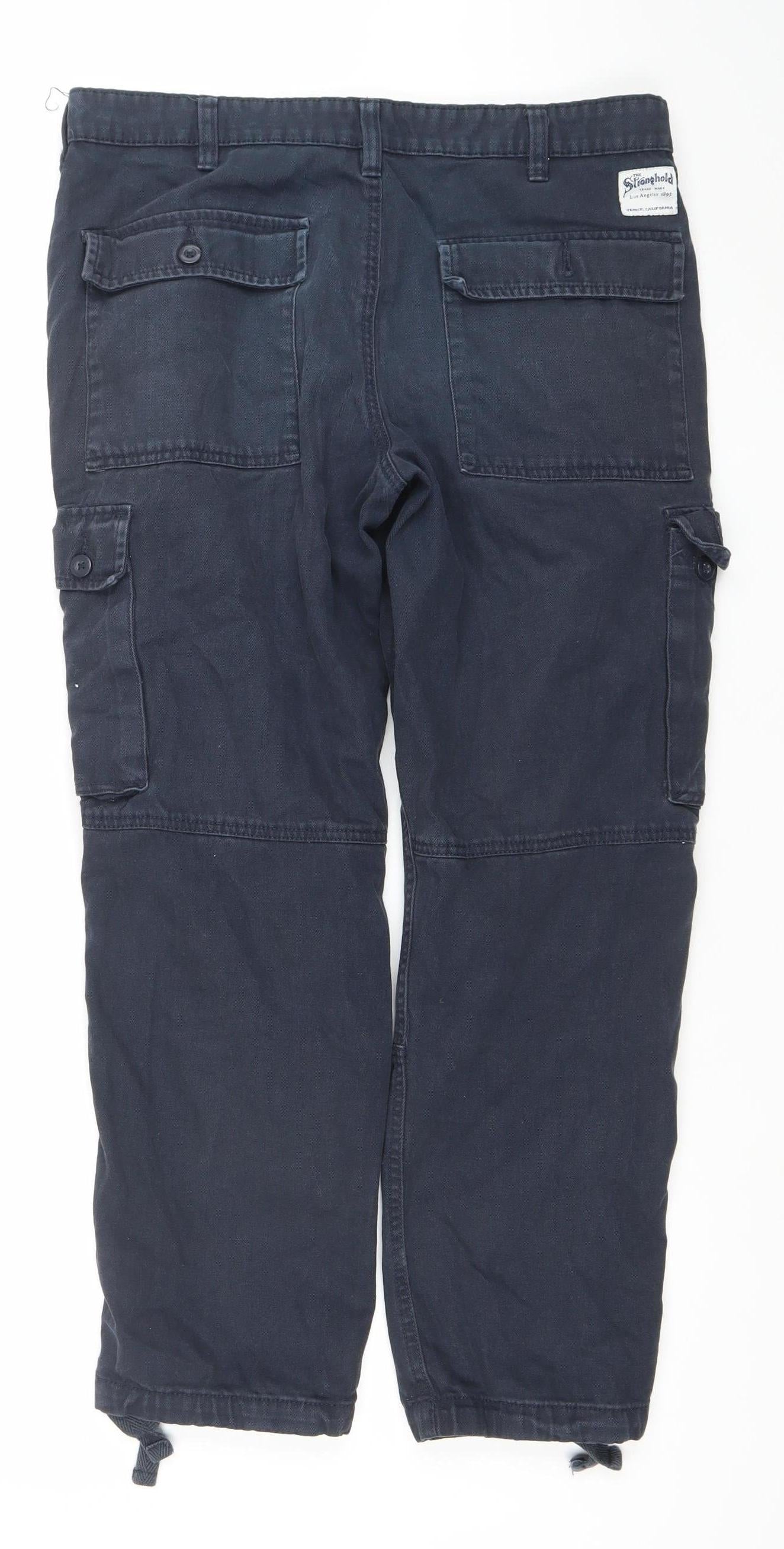 The Stronghold Men's Blue Cargo Trousers W32 L30 Relaxed Straight Cotton Workwear